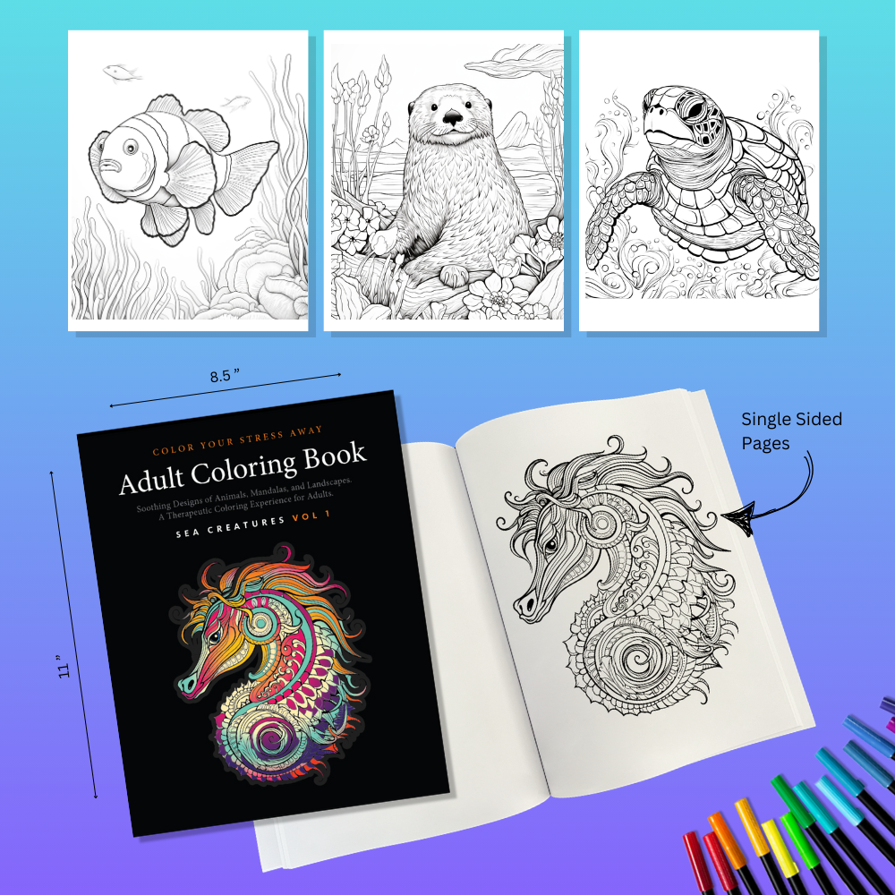 Sea Creatures Vol 1 - Adult Coloring Book with Soothing Designs of Animals, Mandalas, Landscapes, and More