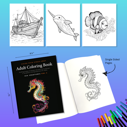 Sea Creatures Vol 2 - Adult Coloring Book with Soothing Designs of Animals, Mandalas, Landscapes, and More